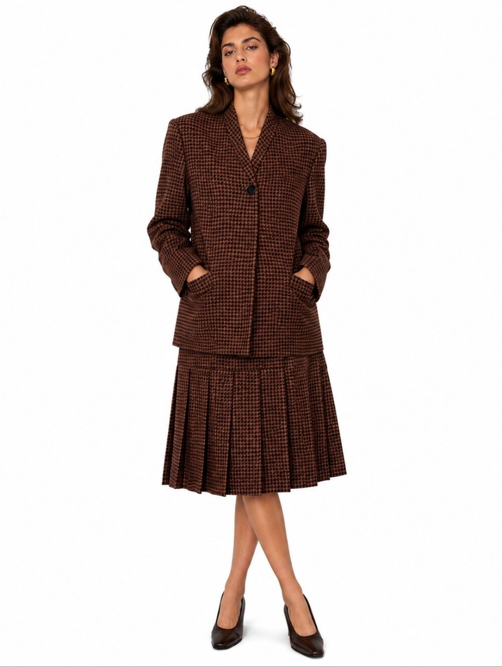 Vintage Christian‎ Dior Houndstooth Skirt Suit Set 6/10 Worsted Wool Old Money